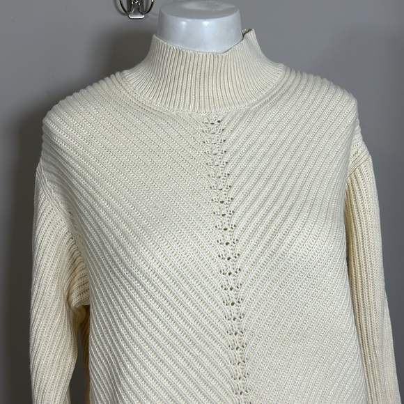Marine Layer Skylar Turtleneck Sweater Chevron Ivory Merino Wool Sz M NEW - Picture 6 of 13